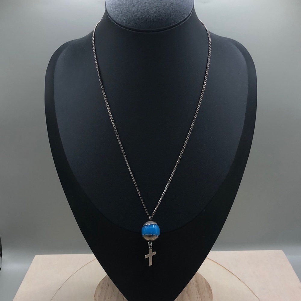 𝅺Vintage sterling silver AC/Aco Sterling silver necklace and blue drop cross